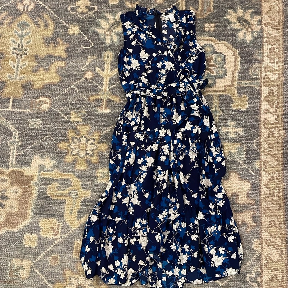 London Times Blue V neck wrap dress
